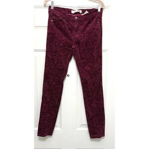 Joe Fresh Burgundy Paisley Corduroy Pants Stretch Pockets Size 2‎ Pink